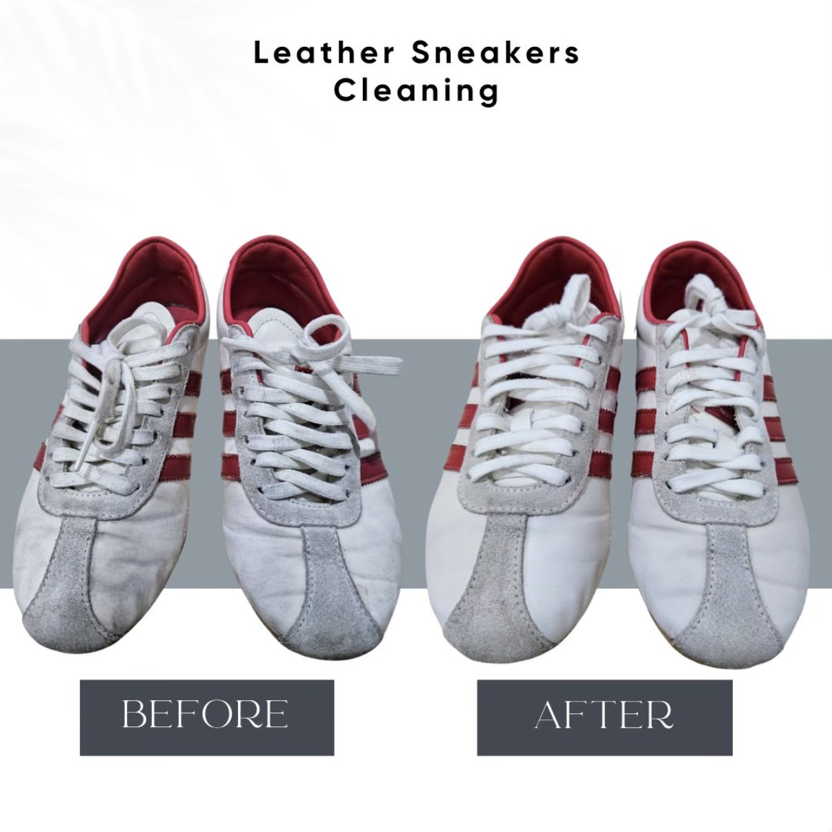Before and after leather sneakers cleaning by Astoria Drycleaners